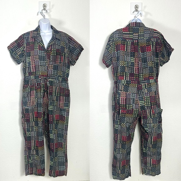 Rujuta Sheth Patchwork Plaid Cargo Ray Jumpsuit in Night Rubix Size Medium - Picture 8 of 14